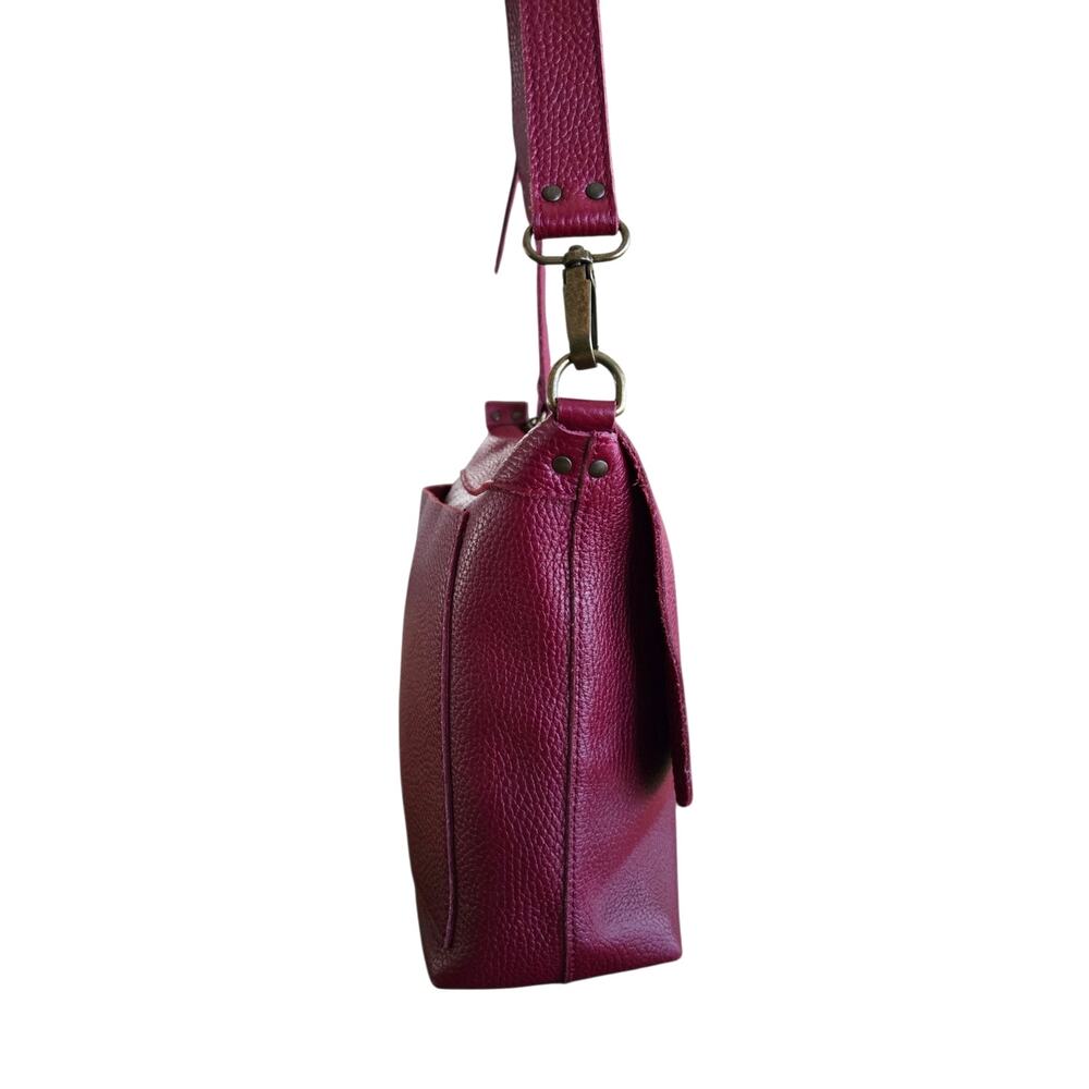11600 Leather Goods Pebbled Crossbody Bag Burgundy Maroon Handcrafted In Spain - Picture 6 of 14